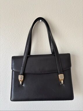 Koret Vintage Handbag Mid Century Black Leather Gold Hardware Shoulder Bag
